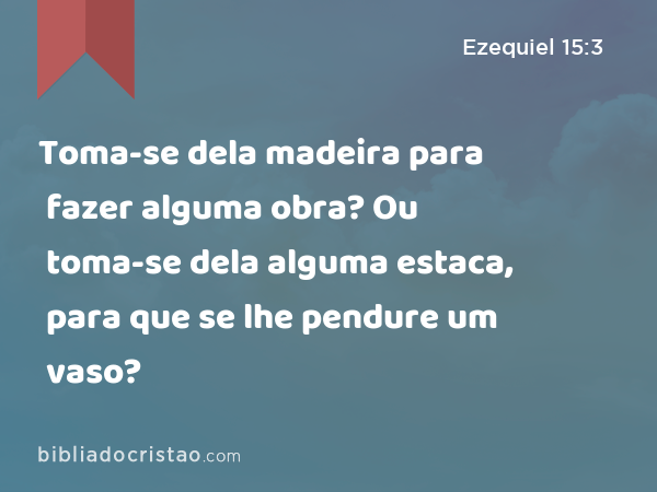 Toma-se dela madeira para fazer alguma obra? Ou toma-se dela alguma estaca, para que se lhe pendure um vaso? - Ezequiel 15:3