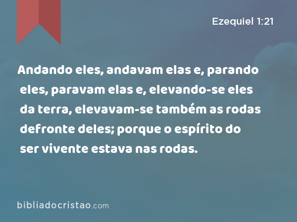 Andando eles, andavam elas e, parando eles, paravam elas e, elevando-se eles da terra, elevavam-se também as rodas defronte deles; porque o espírito do ser vivente estava nas rodas. - Ezequiel 1:21