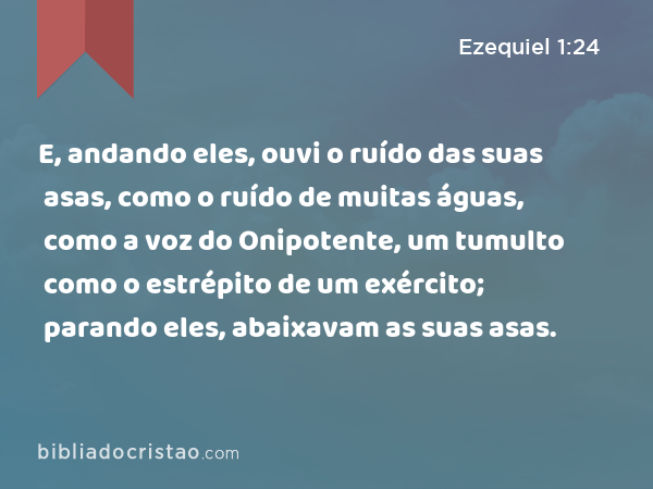 E, andando eles, ouvi o ruído das suas asas, como o ruído de muitas águas, como a voz do Onipotente, um tumulto como o estrépito de um exército; parando eles, abaixavam as suas asas. - Ezequiel 1:24