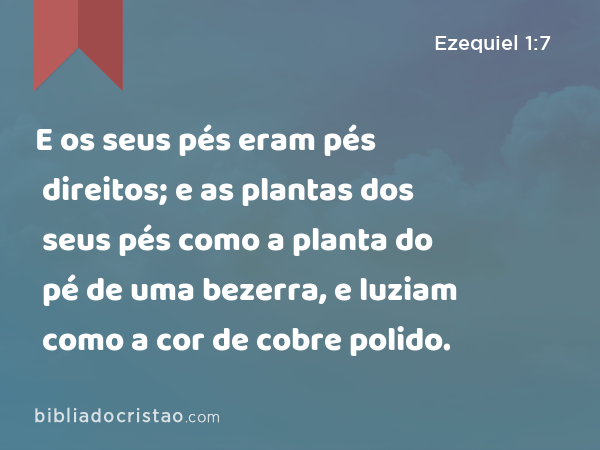 E os seus pés eram pés direitos; e as plantas dos seus pés como a planta do pé de uma bezerra, e luziam como a cor de cobre polido. - Ezequiel 1:7