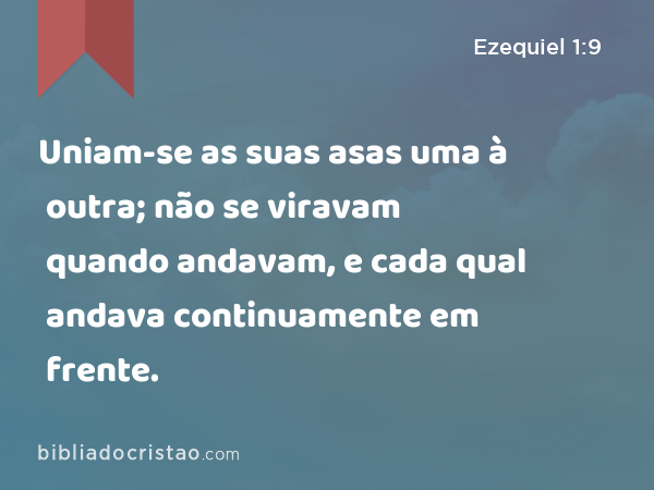 Uniam-se as suas asas uma à outra; não se viravam quando andavam, e cada qual andava continuamente em frente. - Ezequiel 1:9