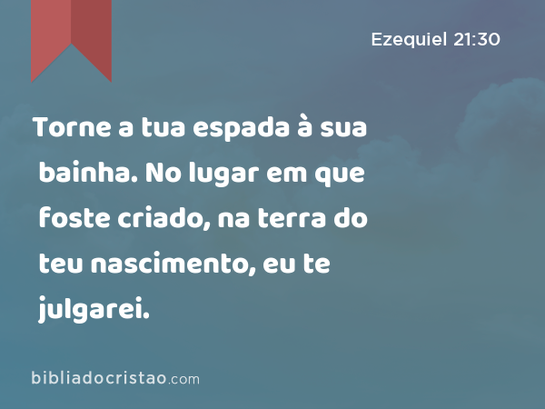 Torne a tua espada à sua bainha. No lugar em que foste criado, na terra do teu nascimento, eu te julgarei. - Ezequiel 21:30