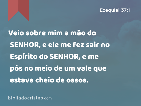 Veio sobre mim a mão do SENHOR, e ele me fez sair no Espírito do SENHOR, e me pós no meio de um vale que estava cheio de ossos. - Ezequiel 37:1