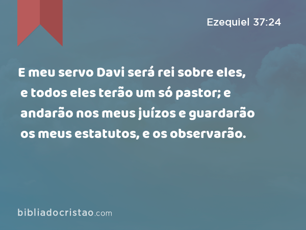 E meu servo Davi será rei sobre eles, e todos eles terão um só pastor; e andarão nos meus juízos e guardarão os meus estatutos, e os observarão. - Ezequiel 37:24