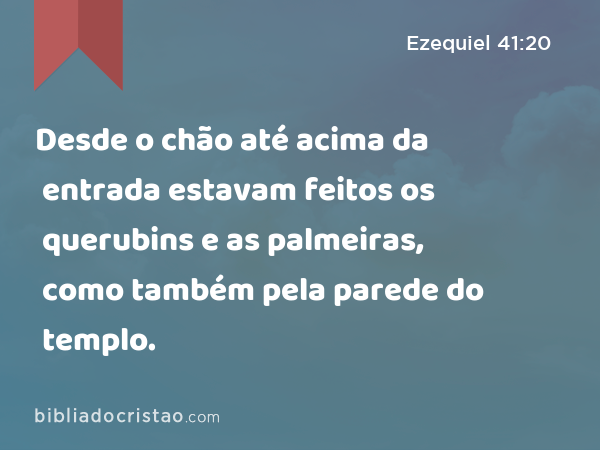 Desde o chão até acima da entrada estavam feitos os querubins e as palmeiras, como também pela parede do templo. - Ezequiel 41:20