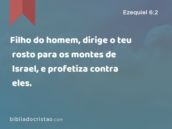 Filho do homem, dirige o teu rosto para os montes de Israel, e profetiza contra eles. - Ezequiel 6:2