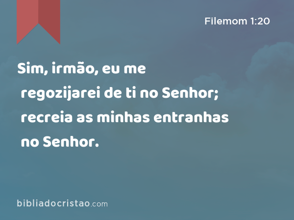 Sim, irmão, eu me regozijarei de ti no Senhor; recreia as minhas entranhas no Senhor. - Filemom 1:20