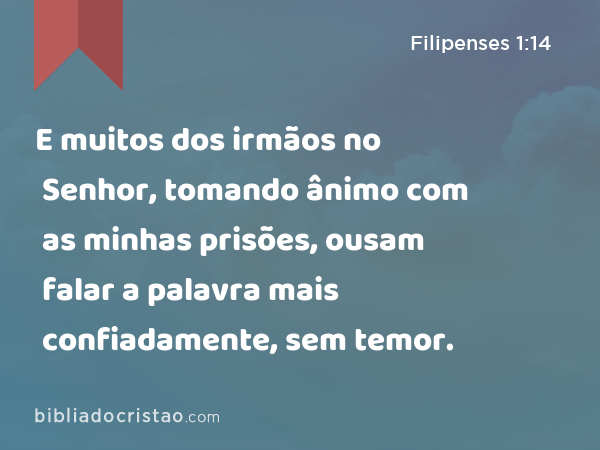 E muitos dos irmãos no Senhor, tomando ânimo com as minhas prisões, ousam falar a palavra mais confiadamente, sem temor. - Filipenses 1:14