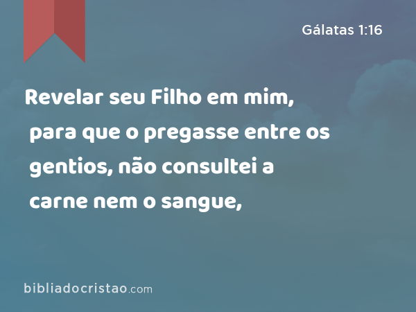 Revelar seu Filho em mim, para que o pregasse entre os gentios, não consultei a carne nem o sangue, - Gálatas 1:16