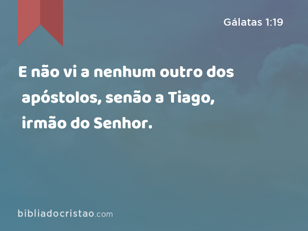 E não vi a nenhum outro dos apóstolos, senão a Tiago, irmão do Senhor. - Gálatas 1:19