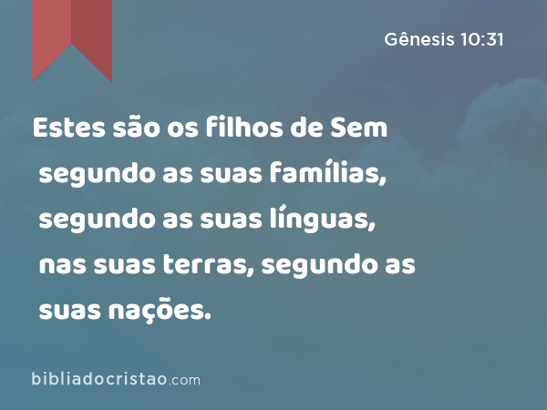 Estes são os filhos de Sem segundo as suas famílias, segundo as suas línguas, nas suas terras, segundo as suas nações. - Gênesis 10:31