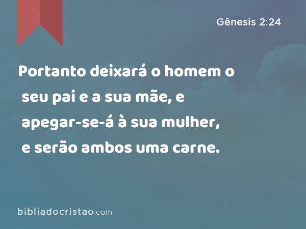 Portanto deixará o homem o seu pai e a sua mãe, e apegar-se-á à sua mulher, e serão ambos uma carne. - Gênesis 2:24