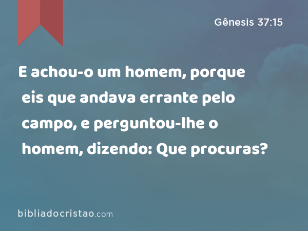 E achou-o um homem, porque eis que andava errante pelo campo, e perguntou-lhe o homem, dizendo: Que procuras? - Gênesis 37:15