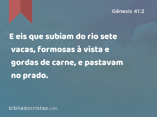 E eis que subiam do rio sete vacas, formosas à vista e gordas de carne, e pastavam no prado. - Gênesis 41:2