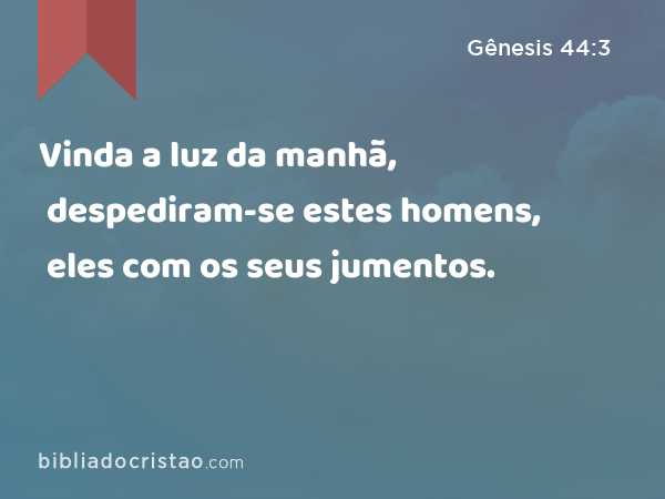 Vinda a luz da manhã, despediram-se estes homens, eles com os seus jumentos. - Gênesis 44:3