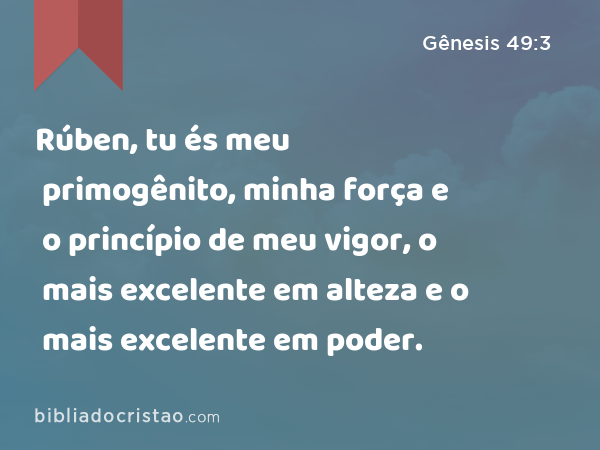 Rúben, tu és meu primogênito, minha força e o princípio de meu vigor, o mais excelente em alteza e o mais excelente em poder. - Gênesis 49:3