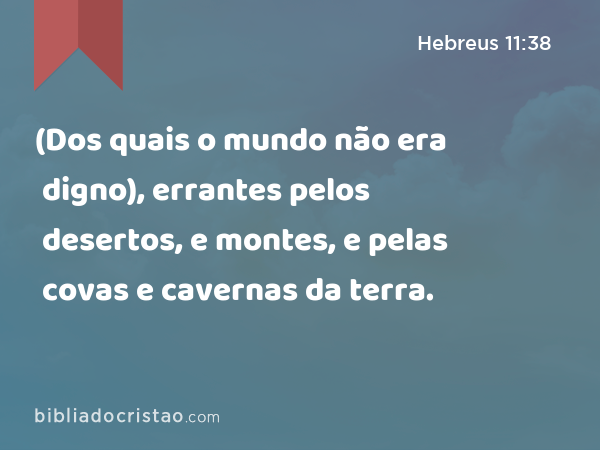 (Dos quais o mundo não era digno), errantes pelos desertos, e montes, e pelas covas e cavernas da terra. - Hebreus 11:38