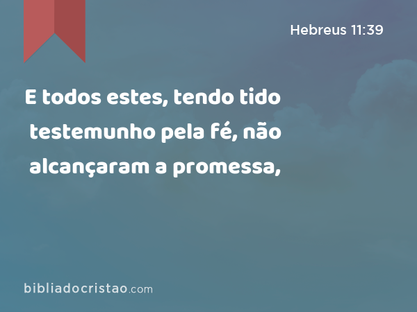 E todos estes, tendo tido testemunho pela fé, não alcançaram a promessa, - Hebreus 11:39