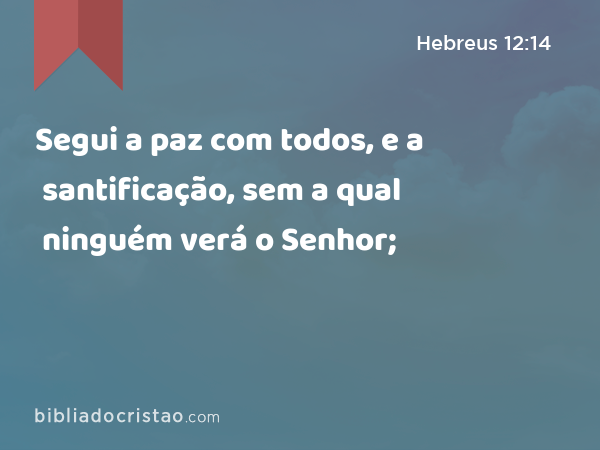 Segui a paz com todos, e a santificação, sem a qual ninguém verá o Senhor; - Hebreus 12:14