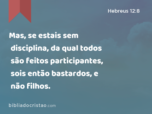 Mas, se estais sem disciplina, da qual todos são feitos participantes, sois então bastardos, e não filhos. - Hebreus 12:8