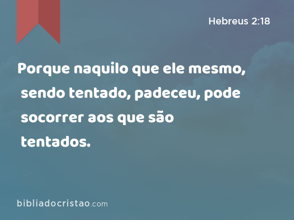 Porque naquilo que ele mesmo, sendo tentado, padeceu, pode socorrer aos que são tentados. - Hebreus 2:18