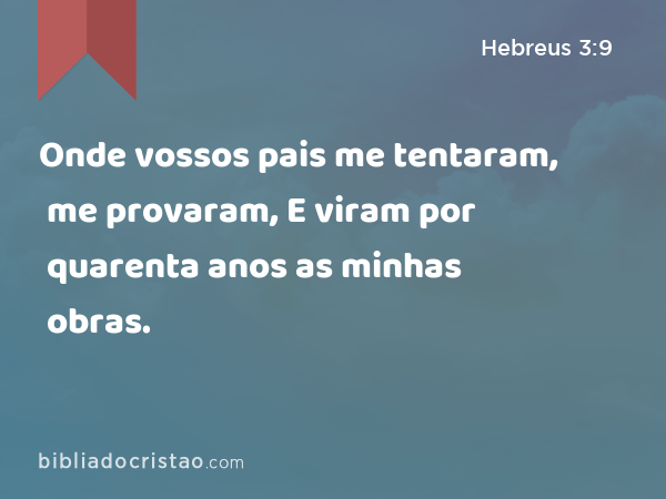 Onde vossos pais me tentaram, me provaram, E viram por quarenta anos as minhas obras. - Hebreus 3:9