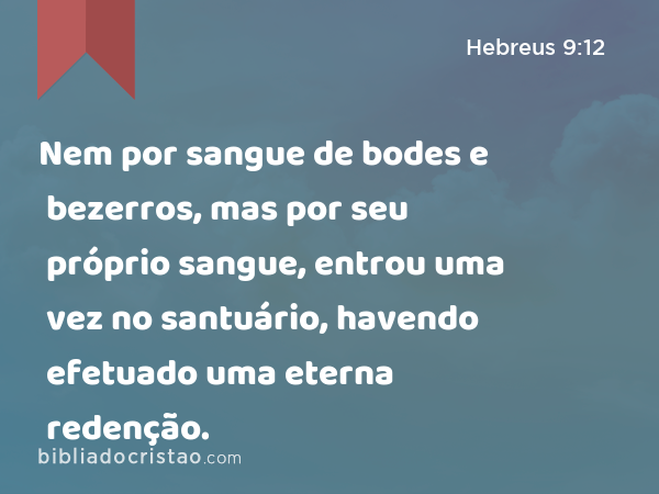 Nem por sangue de bodes e bezerros, mas por seu próprio sangue, entrou uma vez no santuário, havendo efetuado uma eterna redenção. - Hebreus 9:12