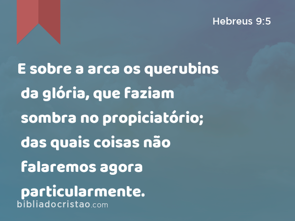 E sobre a arca os querubins da glória, que faziam sombra no propiciatório; das quais coisas não falaremos agora particularmente. - Hebreus 9:5