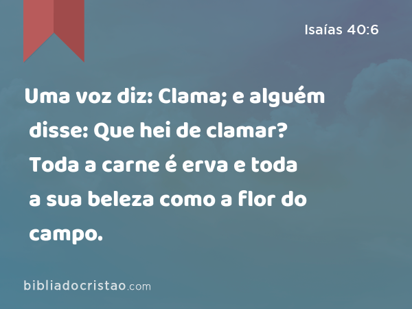 Uma voz diz: Clama; e alguém disse: Que hei de clamar? Toda a carne é erva e toda a sua beleza como a flor do campo. - Isaías 40:6