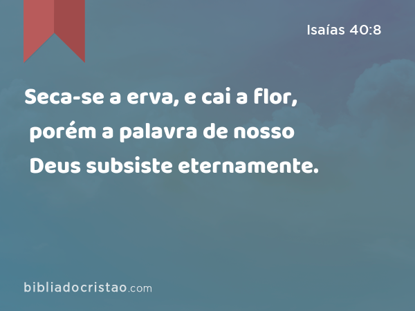 Seca-se a erva, e cai a flor, porém a palavra de nosso Deus subsiste eternamente. - Isaías 40:8