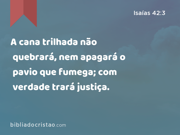 A cana trilhada não quebrará, nem apagará o pavio que fumega; com verdade trará justiça. - Isaías 42:3