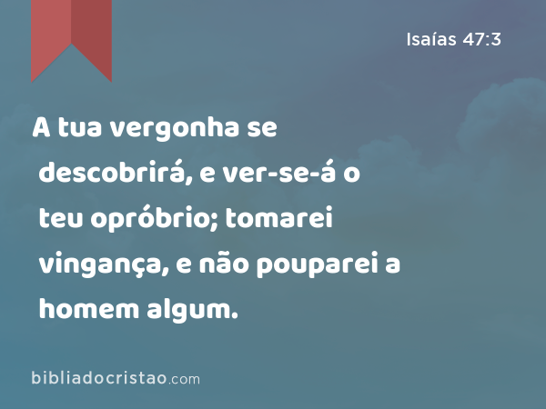 A tua vergonha se descobrirá, e ver-se-á o teu opróbrio; tomarei vingança, e não pouparei a homem algum. - Isaías 47:3