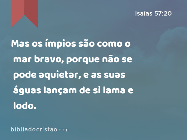 Mas os ímpios são como o mar bravo, porque não se pode aquietar, e as suas águas lançam de si lama e lodo. - Isaías 57:20