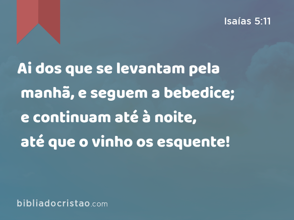 Ai dos que se levantam pela manhã, e seguem a bebedice; e continuam até à noite, até que o vinho os esquente! - Isaías 5:11