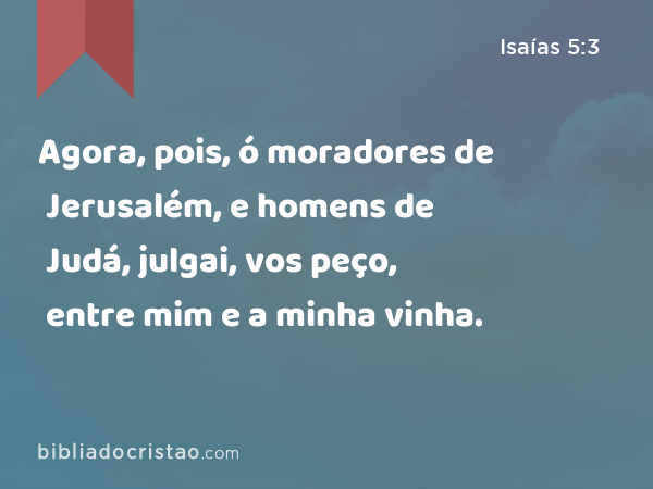 Agora, pois, ó moradores de Jerusalém, e homens de Judá, julgai, vos peço, entre mim e a minha vinha. - Isaías 5:3