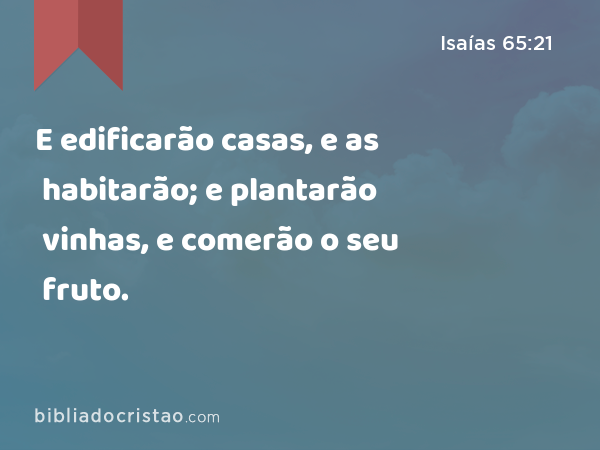 E edificarão casas, e as habitarão; e plantarão vinhas, e comerão o seu fruto. - Isaías 65:21