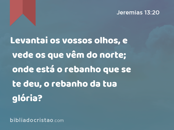 Levantai os vossos olhos, e vede os que vêm do norte; onde está o rebanho que se te deu, o rebanho da tua glória? - Jeremias 13:20