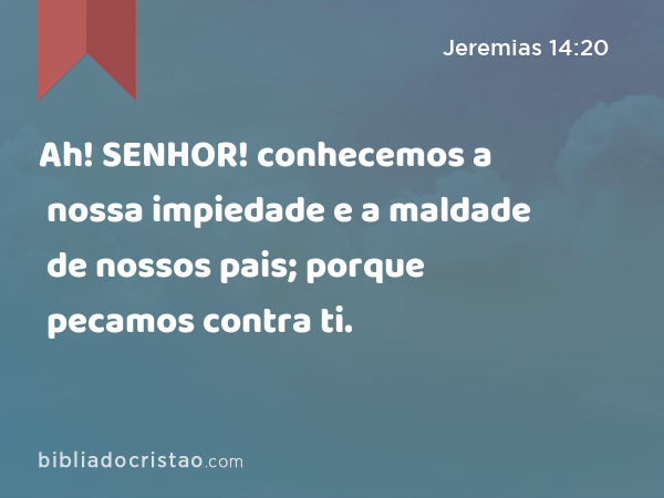 Ah! SENHOR! conhecemos a nossa impiedade e a maldade de nossos pais; porque pecamos contra ti. - Jeremias 14:20