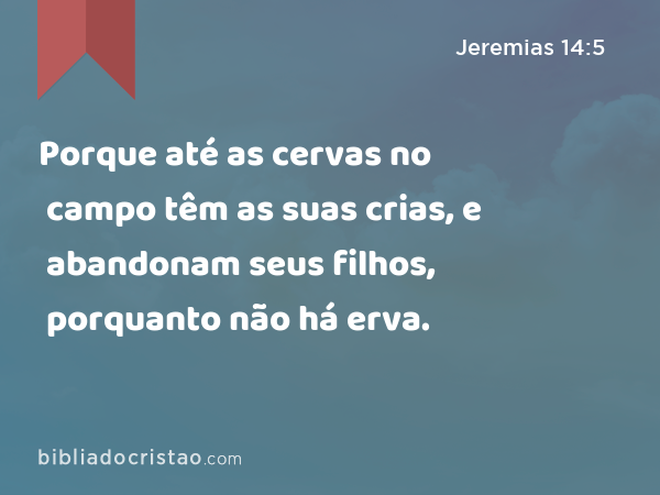 Porque até as cervas no campo têm as suas crias, e abandonam seus filhos, porquanto não há erva. - Jeremias 14:5