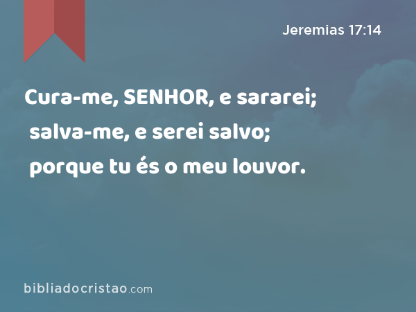 Cura-me, SENHOR, e sararei; salva-me, e serei salvo; porque tu és o meu louvor. - Jeremias 17:14