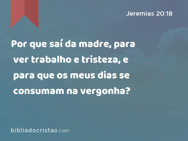 Por que saí da madre, para ver trabalho e tristeza, e para que os meus dias se consumam na vergonha? - Jeremias 20:18