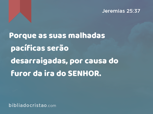 Porque as suas malhadas pacíficas serão desarraigadas, por causa do furor da ira do SENHOR. - Jeremias 25:37