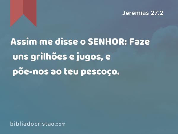 Assim me disse o SENHOR: Faze uns grilhões e jugos, e põe-nos ao teu pescoço. - Jeremias 27:2