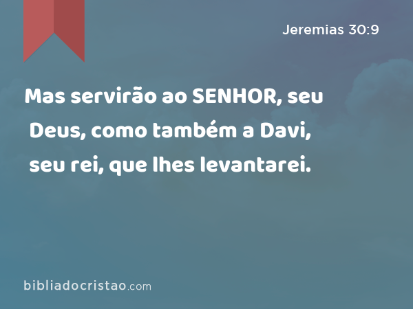 Mas servirão ao SENHOR, seu Deus, como também a Davi, seu rei, que lhes levantarei. - Jeremias 30:9