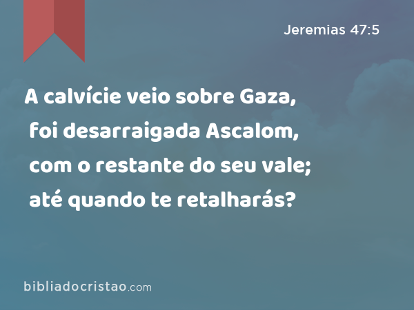 A calvície veio sobre Gaza, foi desarraigada Ascalom, com o restante do seu vale; até quando te retalharás? - Jeremias 47:5