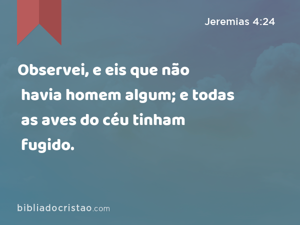 Observei, e eis que não havia homem algum; e todas as aves do céu tinham fugido. - Jeremias 4:24