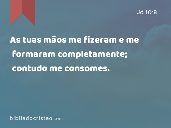 As tuas mãos me fizeram e me formaram completamente; contudo me consomes. - Jó 10:8