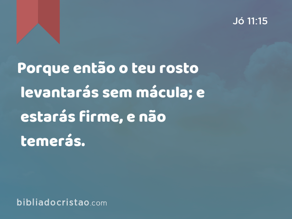 Porque então o teu rosto levantarás sem mácula; e estarás firme, e não temerás. - Jó 11:15