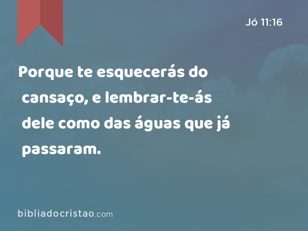 Porque te esquecerás do cansaço, e lembrar-te-ás dele como das águas que já passaram. - Jó 11:16