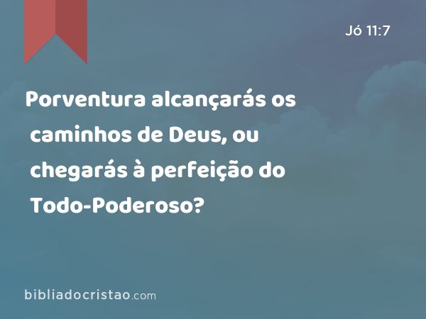 Porventura alcançarás os caminhos de Deus, ou chegarás à perfeição do Todo-Poderoso? - Jó 11:7